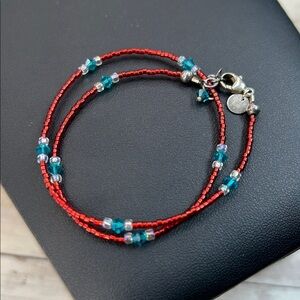 Emily Ray Red and Blue Glass Beaded and 925 Bracelet/Necklace